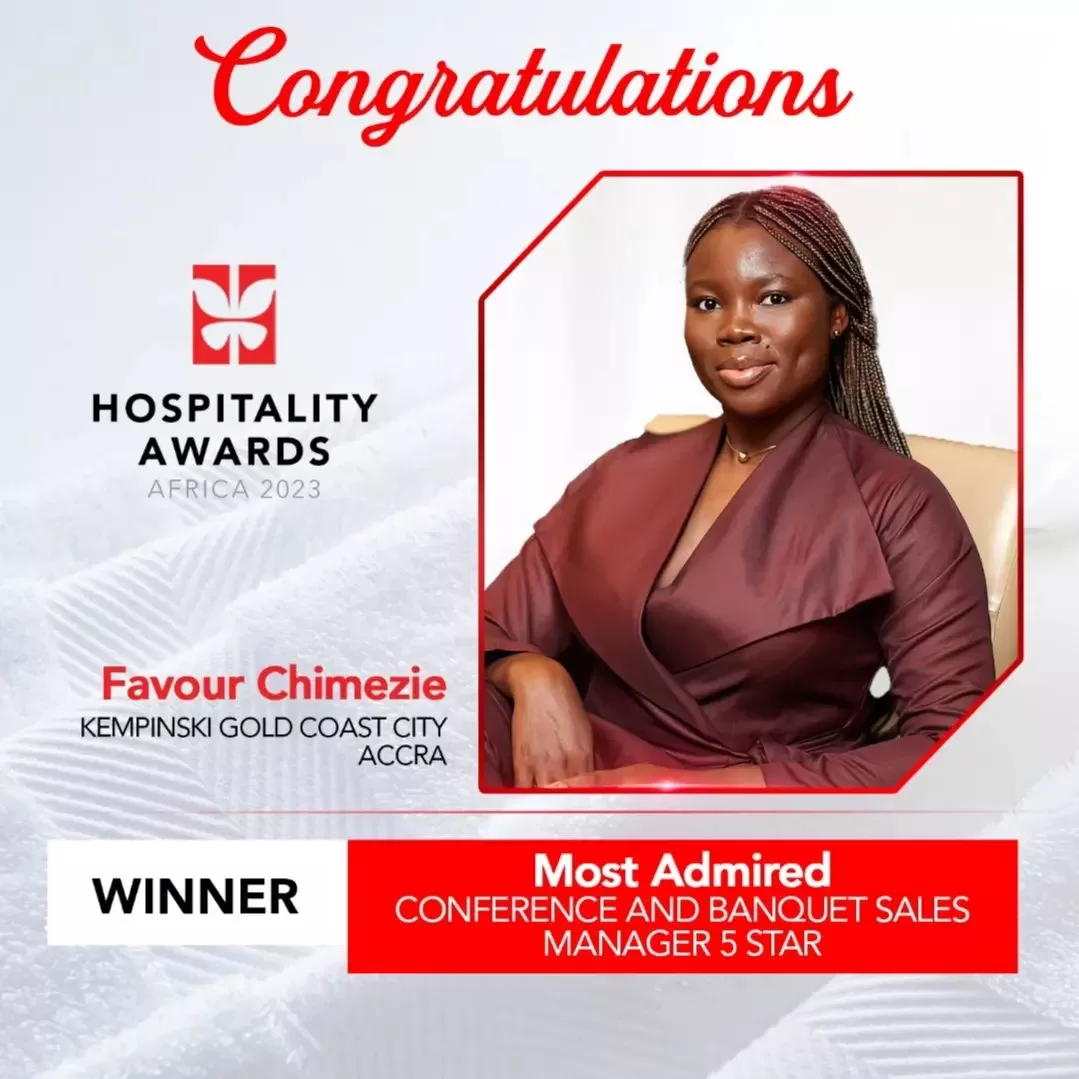 Favour Chimezie of Kempinski is the Most Admired Conference and Banquet Sales Manager 5-star 